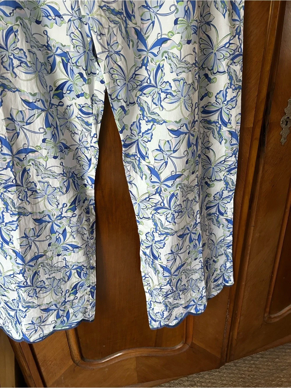 Heidi Carey Cotton Blue and White Floral Scalloped Pajama Set XL